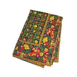 VTG April Cornell Fruit Tablecloth Green Floral Cotton French Country ~ 47x66‎